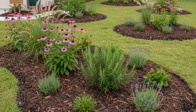 Organic landscape beds with mulch and native plants by Chop Chop Landscaping in Tampa, FL