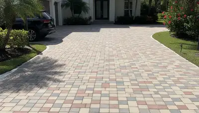 Completed interlocking paver driveway installation by Chop Chop Landscaping in Tampa, FL