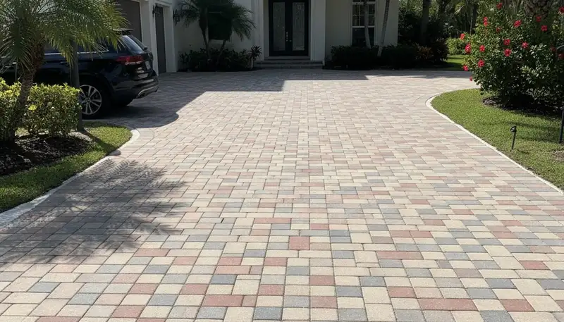 Completed interlocking paver driveway installation by Chop Chop Landscaping in Tampa, FL