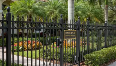 Ornamental black metal fence installation in Tampa, FL by Chop Chop Landscaping for secure, elegant yards