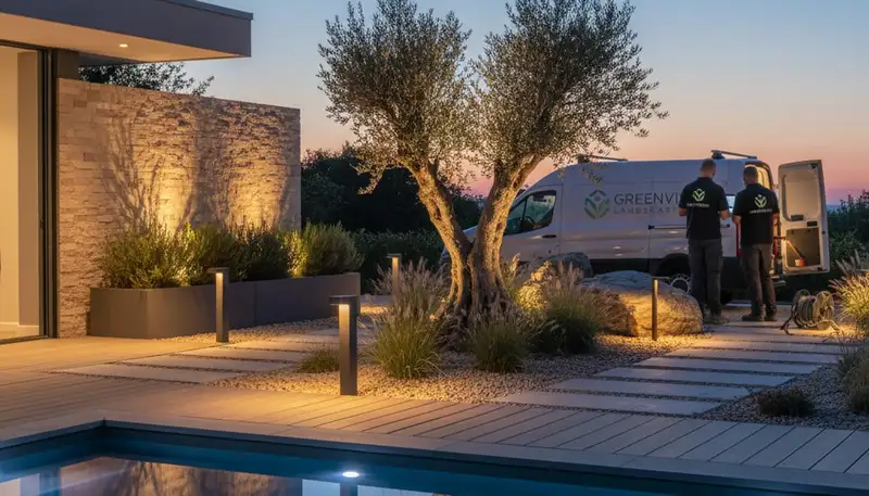 Landscape lighting installation in Tampa, FL by Chop Chop Landscaping for curb appeal and safety