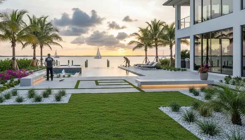 Landscaping crew serving Tampa, FL with professional lawn care and landscape maintenance