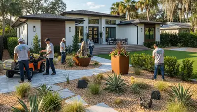 Landscaping crew providing professional lawn care services in Tampa, FL