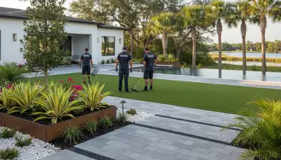 Landscaping team providing professional lawn care services in Tampa, FL