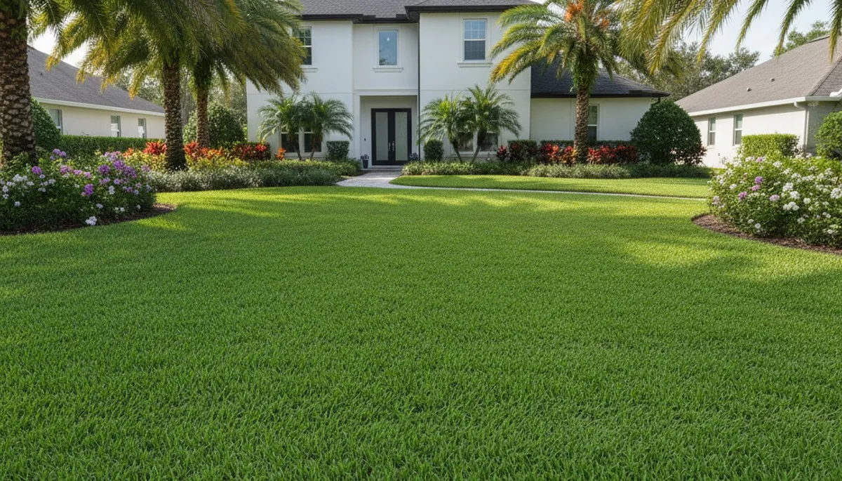 Lush, well-maintained green lawn showing professional lawn care results in Tampa, FL