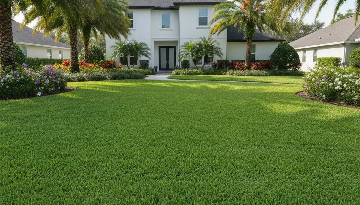 Lush, well-maintained green lawn showing professional lawn care results in Tampa, FL