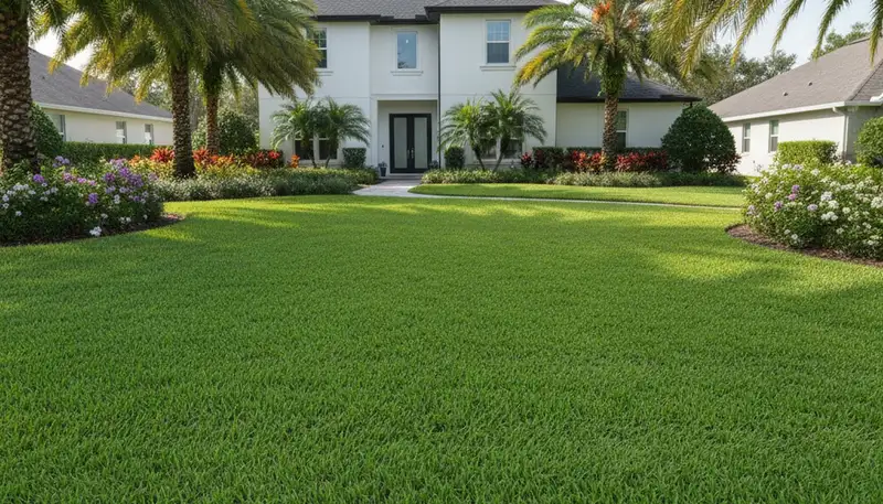 Lush, well-maintained green lawn showing professional lawn care results in Tampa, FL