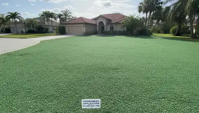 Fresh green hydroseed applied on prepared lawn soil by Chop Chop Landscaping in Tampa, FL