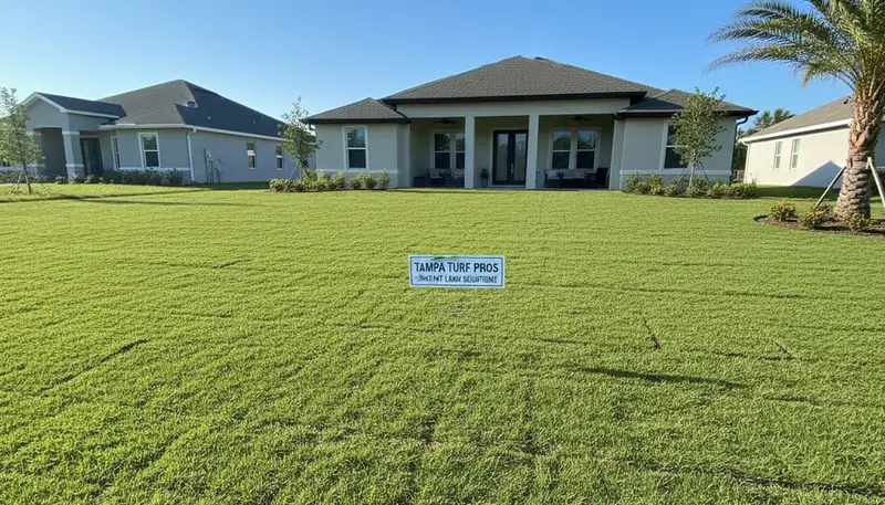 Freshly installed green sod lawn showcasing professional landscaping transformation in Tampa, FL