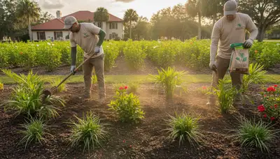 Organic soil amendment and compost application by professional landscapers in Tampa, FL