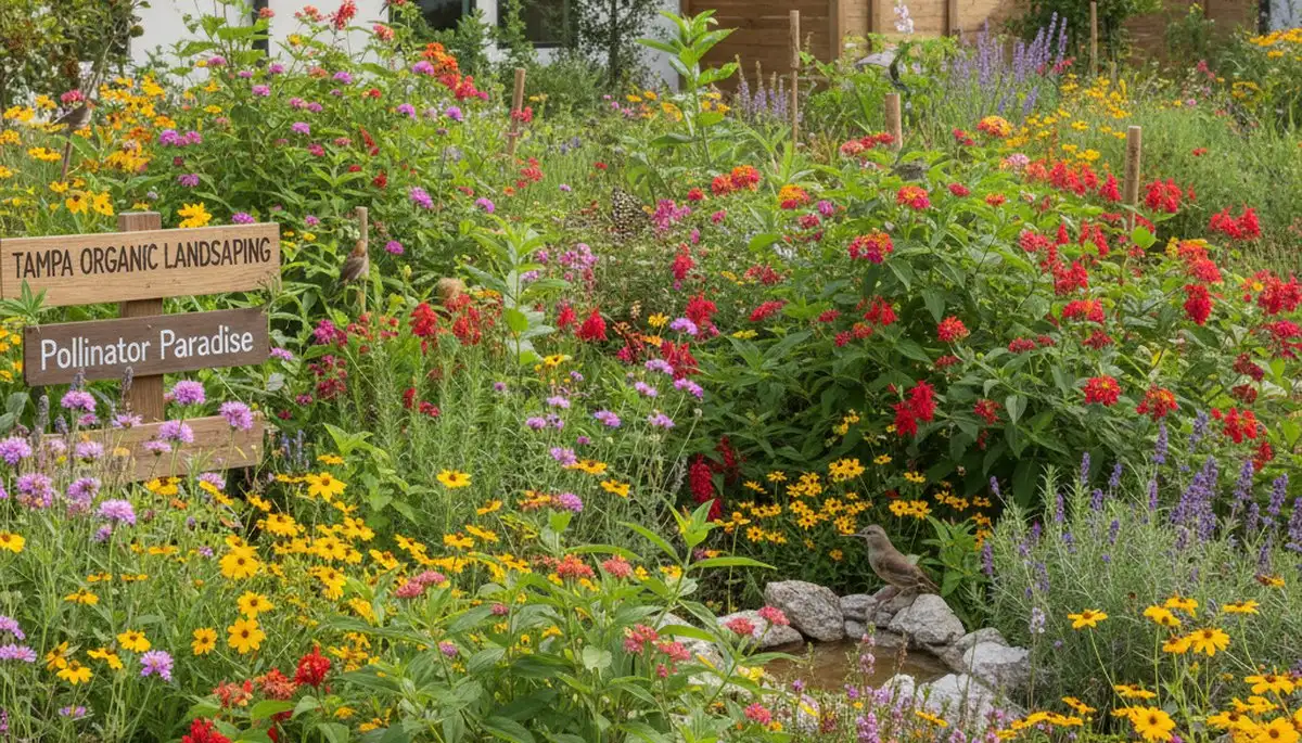 Pollinator-friendly native garden with organic landscaping in Tampa FL promoting biodiversity and sustainability