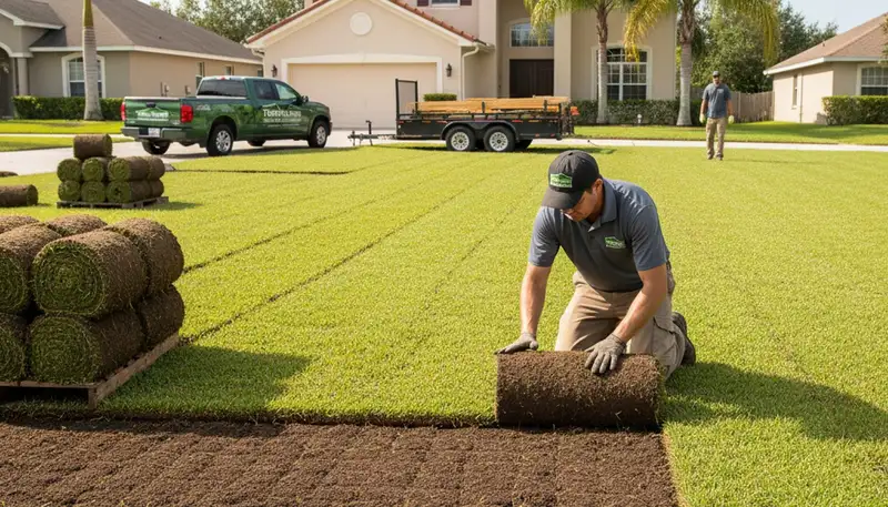Close-up of seamless sod installation detail by Chop Chop Landscaping in Tampa, FL