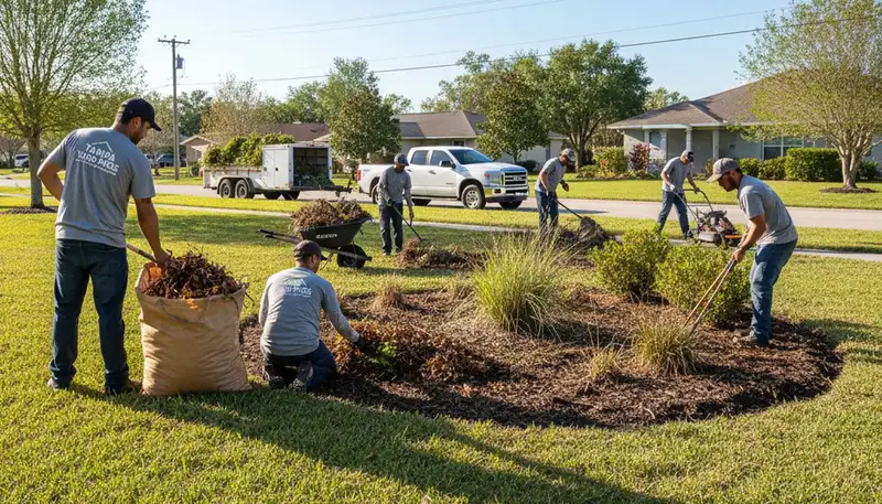 Spring yard cleanup and garden bed pruning at a Tampa, FL home by Chop Chop Landscaping