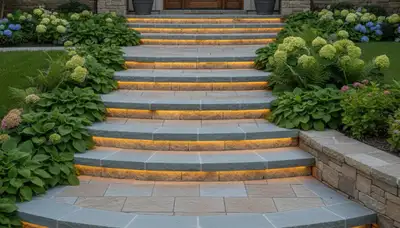 Professional stone paver entry steps installation by Chop Chop Landscaping in Tampa, FL