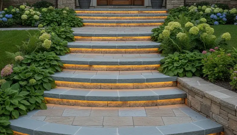 Professional stone paver entry steps installation by Chop Chop Landscaping in Tampa, FL
