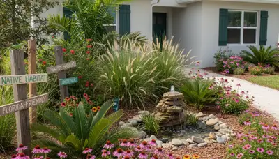 Sustainable native plant garden with drought-tolerant landscaping design in Tampa, FL