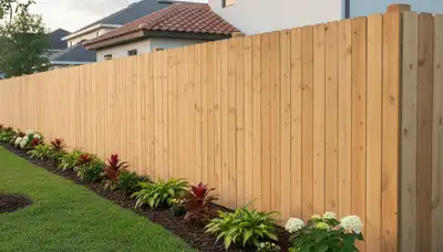 White privacy fence installation by Chop Chop Landscaping in Tampa, FL showcasing expert craftsmanship